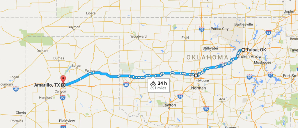 Tulsa to Amarillo map
